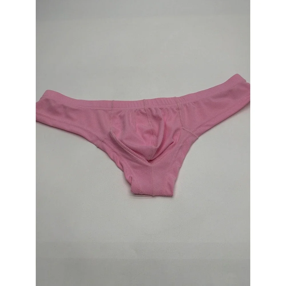Mens Pink Ribbed Low Rise Bikini Briefs Contoured Pouch Size L